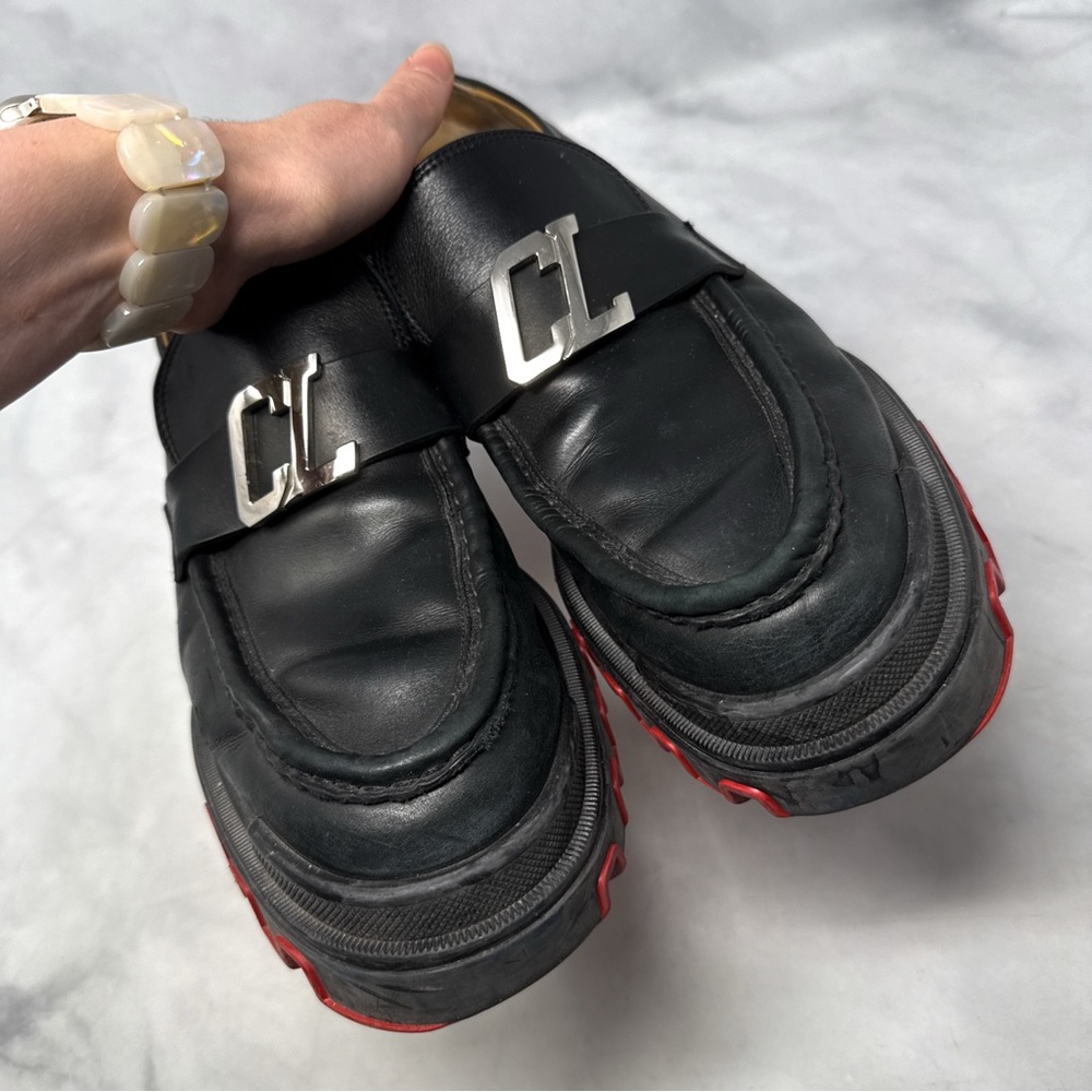 Christian Louboutin CL Moc Dune Chunky Leather Platform Loafer Shoes Grunge 44 - Picture 4 of 16